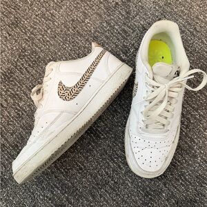 Nike White and Tan Print Sneakers